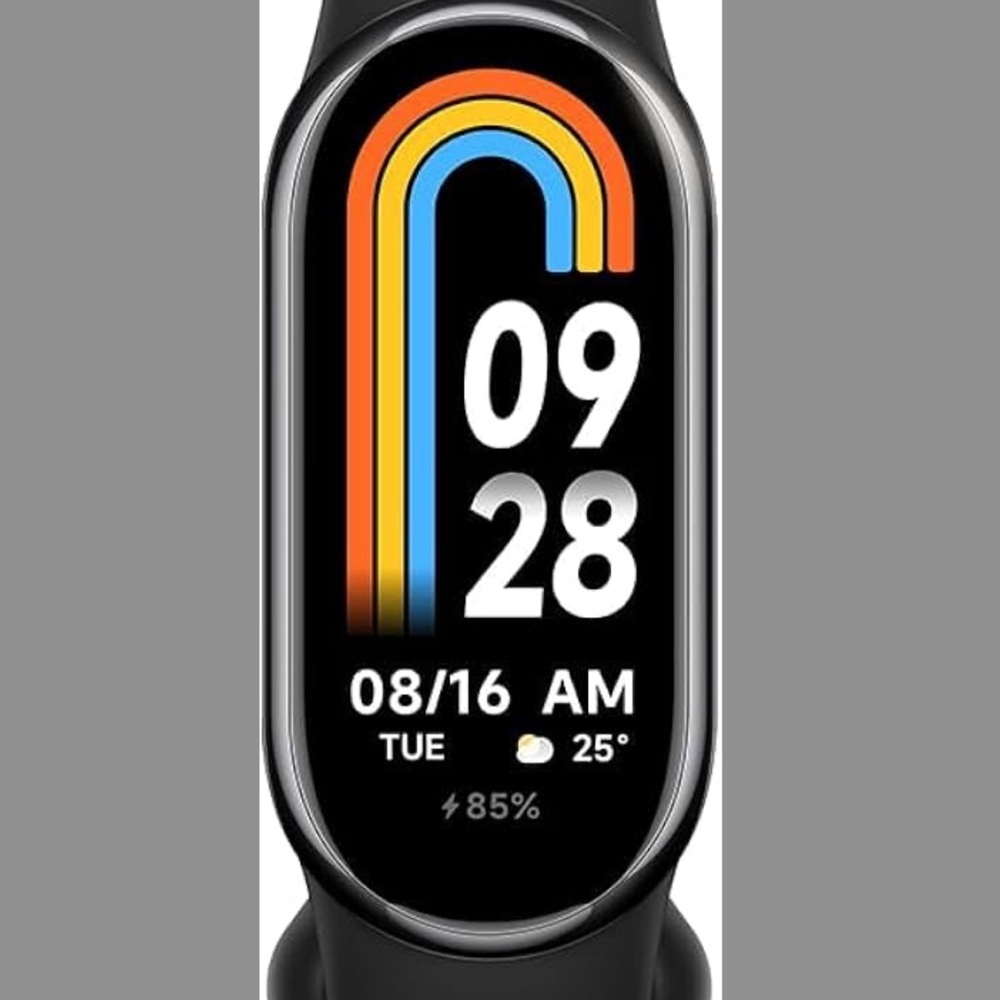 Black Smartwatch with Rainbow Display and Minimalist Design